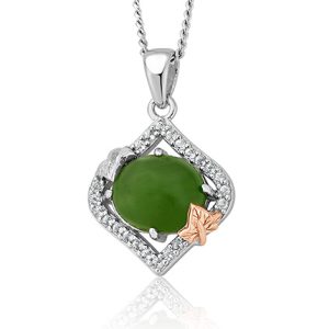 Ivy Leaf Green Jasper and White Topaz Pendant